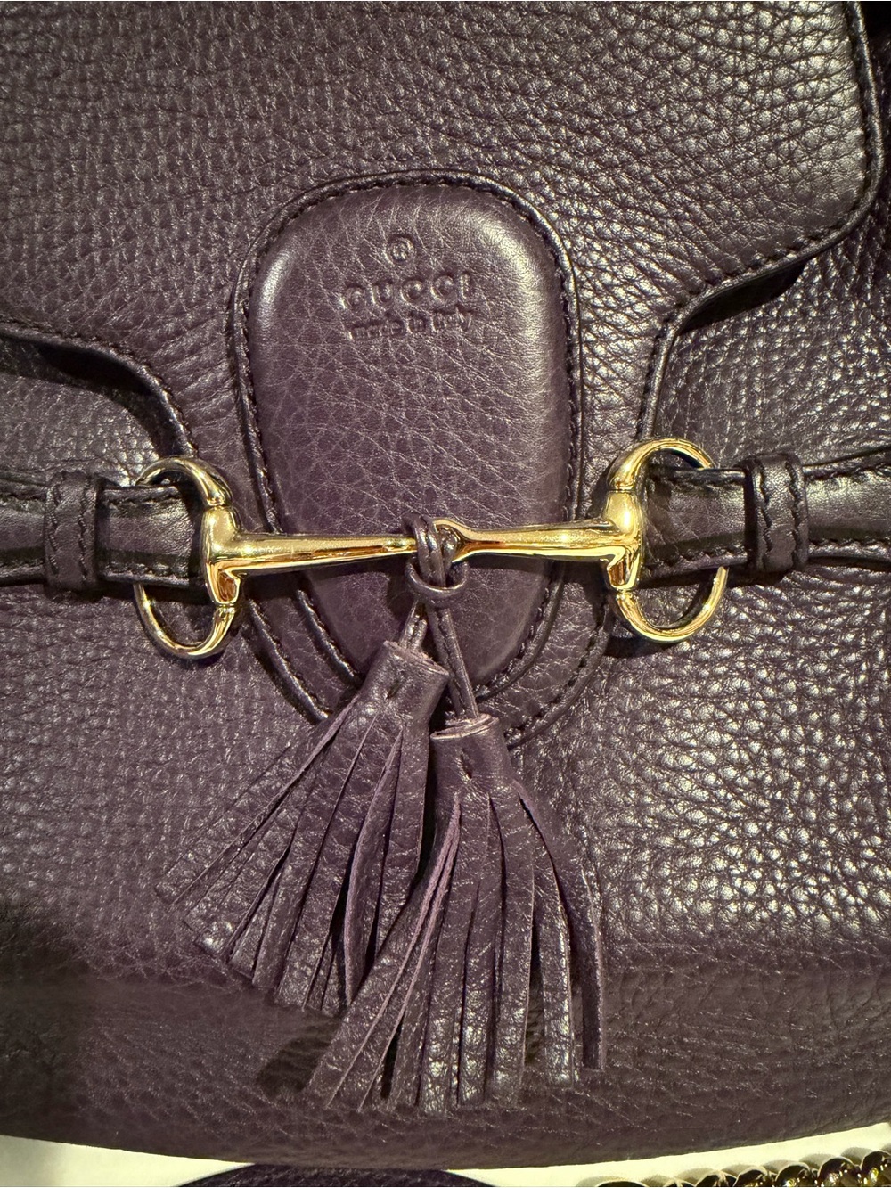 Gucci Purple Leather Shoulder Bag with Gold Chain and Tassel - Picture 3 of 7